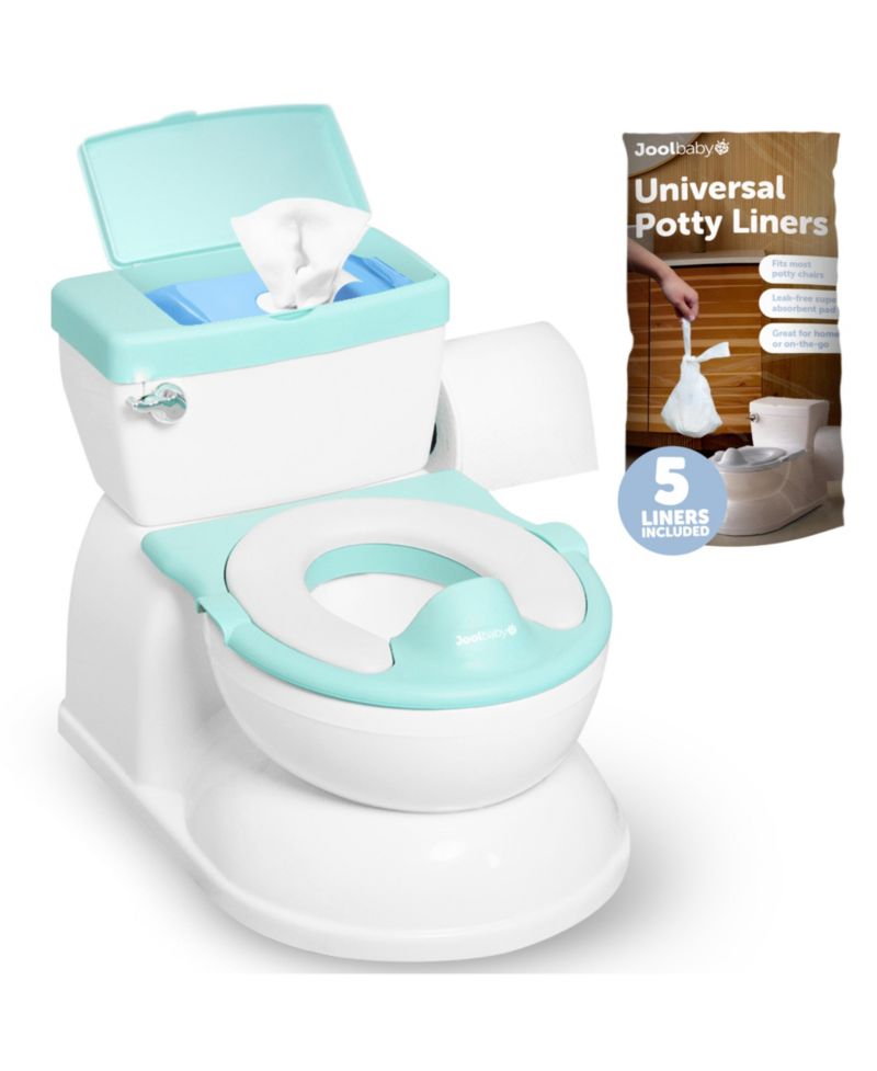 Real Feel 2-in-1 Potty with Wipes Storage, Flushing Sounds & Disposable Liners - Realistic Toilet - Easy to Clean & Assemble - (Aqua)