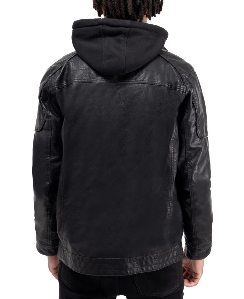 XRAY Men's Grainy PU Leather Hooded Jacket With Faux Shearling Lining