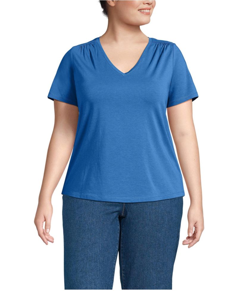 Plus Size Short Sleeve Lightweight Jersey Gathered Shoulder T-Shirt