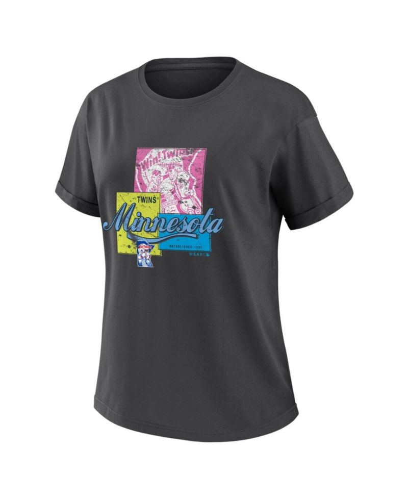 Women's Charcoal Minnesota Twins Domestic Box Color Boyfriend T-Shirt