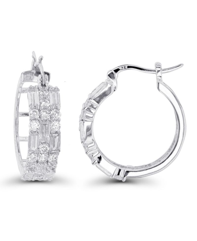 Cubic Zirconia 14K Rose Gold Round and Baguette Hoop Earrings (Also in 14k Gold Over Silver or 14k Rose Gold Over Silver)