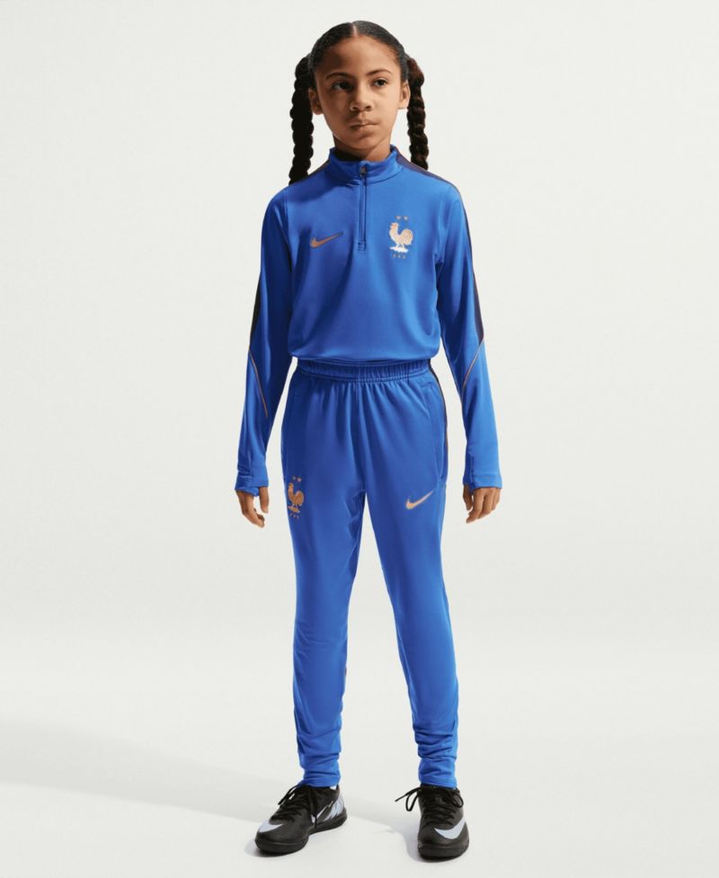 Big Boys and Girls Blue France National Team 2026 Strike Dri-FIT Long Sleeve Quarter-Zip Drill Sweatshirt