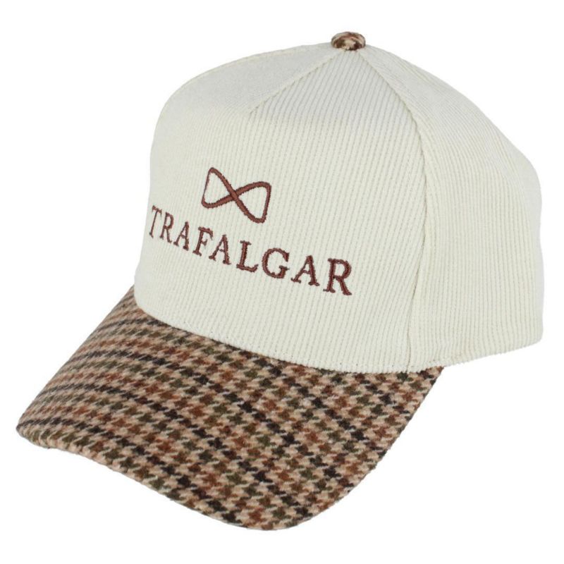 Men's 's 5 Panel Corduroy Baseball Hat with Plaid Brim