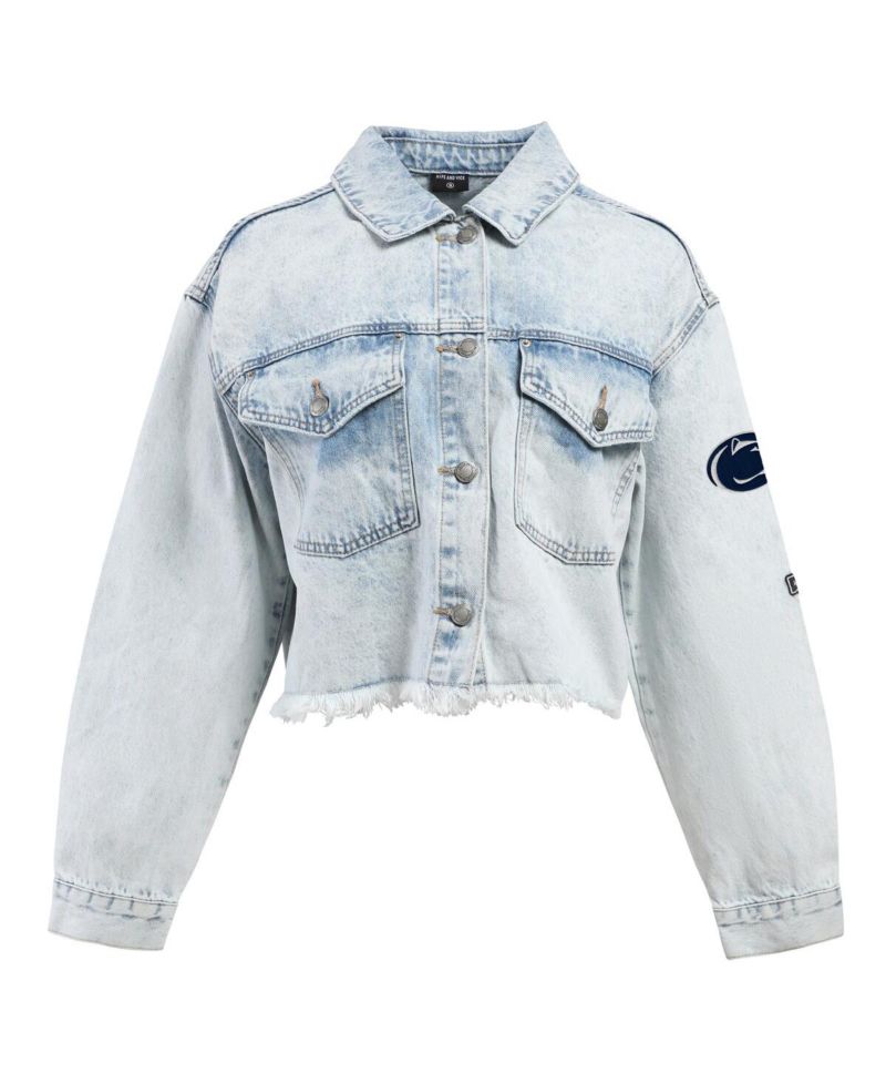 Women's Denim Penn State Nittany Lions Light Wash Cropped Button-Up Jean Jacket