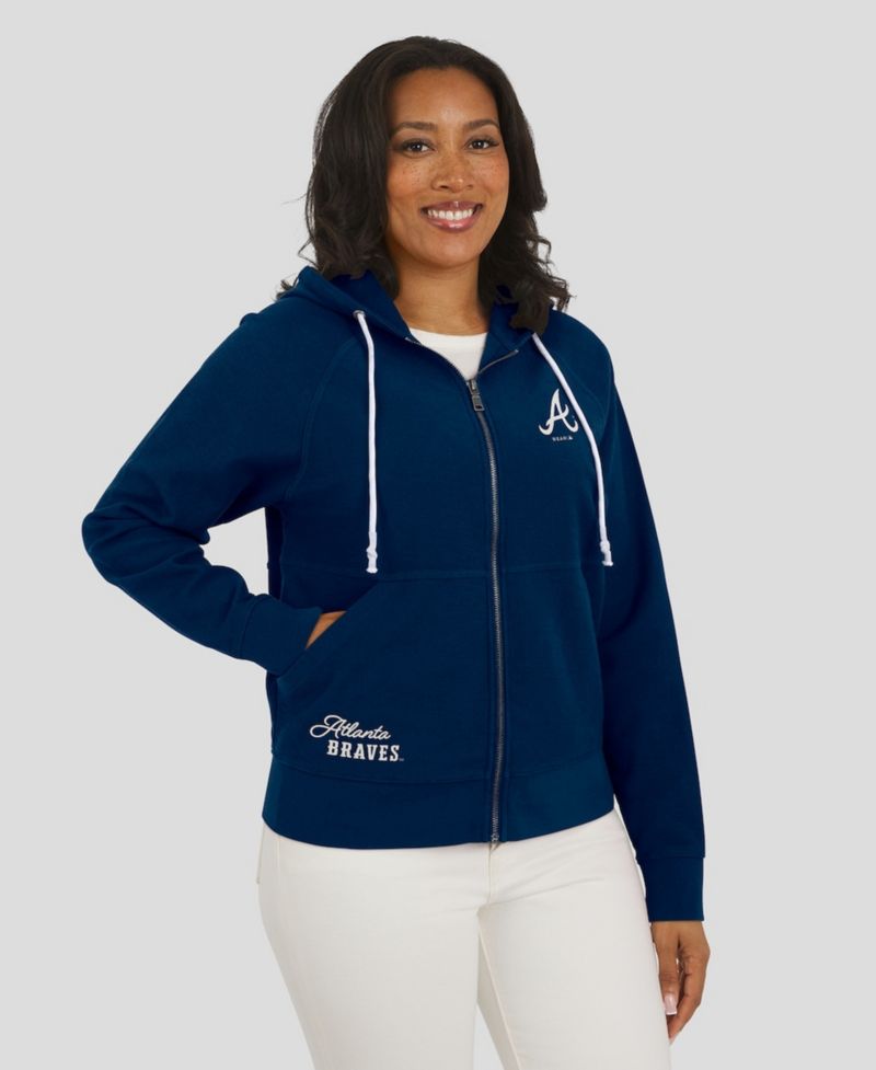 Women's Navy Atlanta Braves Vintage Full-Zip Raglan Hoodie