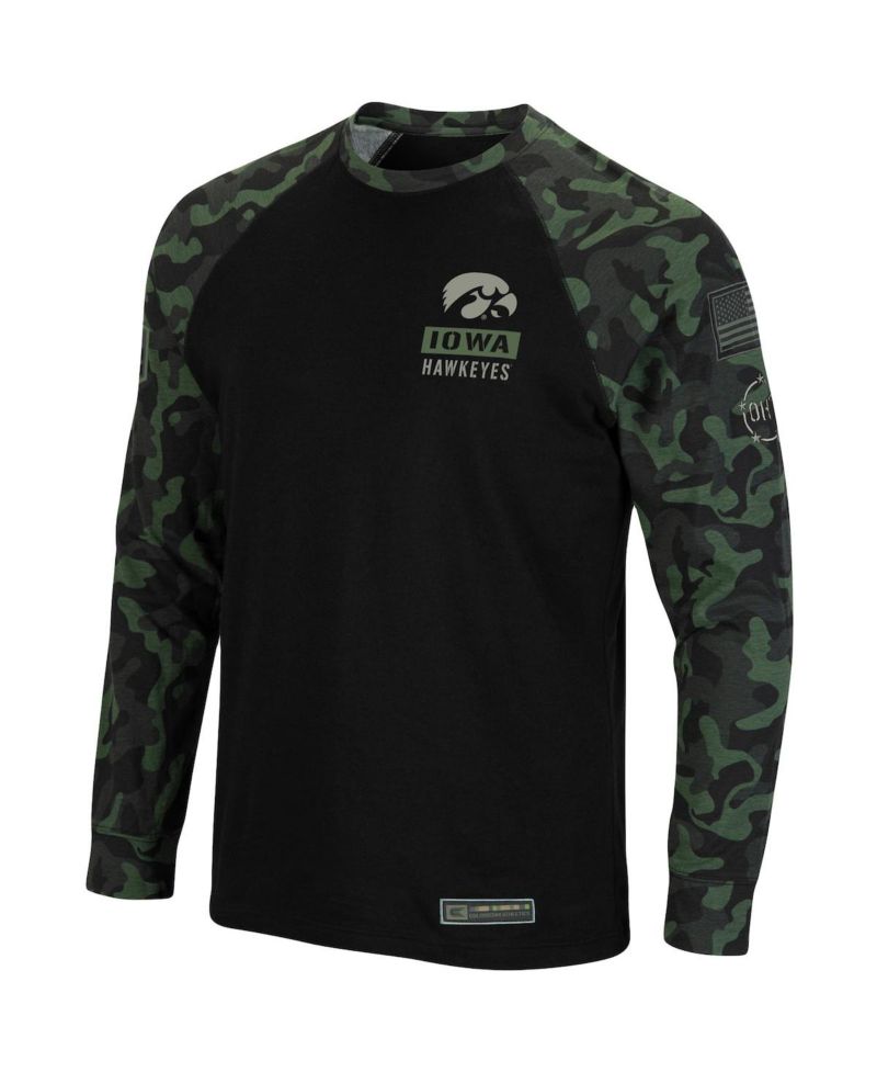 Men's Black Iowa Hawkeyes OHT Military-Inspired Appreciation Camo Raglan Long Sleeve T-shirt