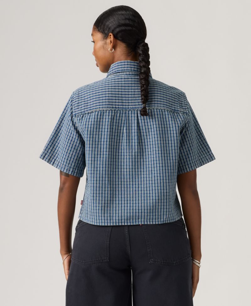Premium Women's Logan Short-Sleeve Cropped-Fit Denim Shirt