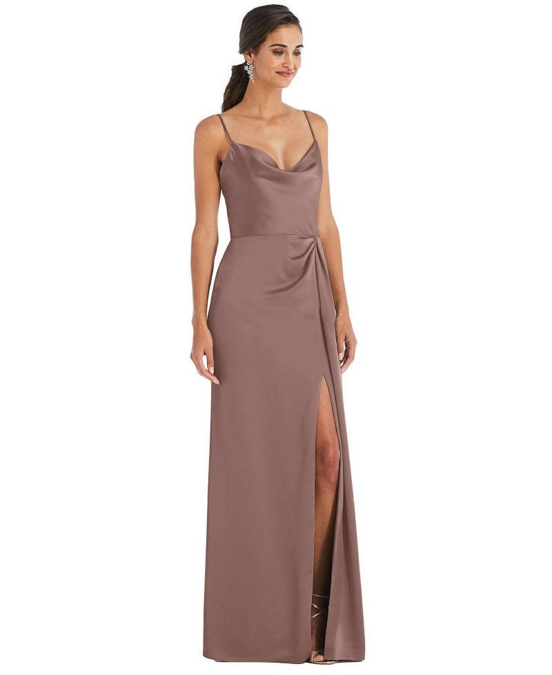 Women's Cowl-Neck Draped Wrap Maxi Dress with Front Slit