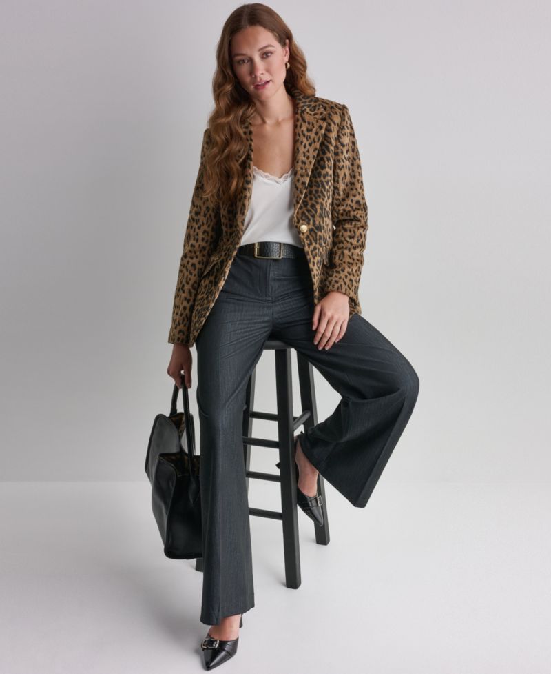 Women's Leopard-Print Shoulder-Padded Blazer