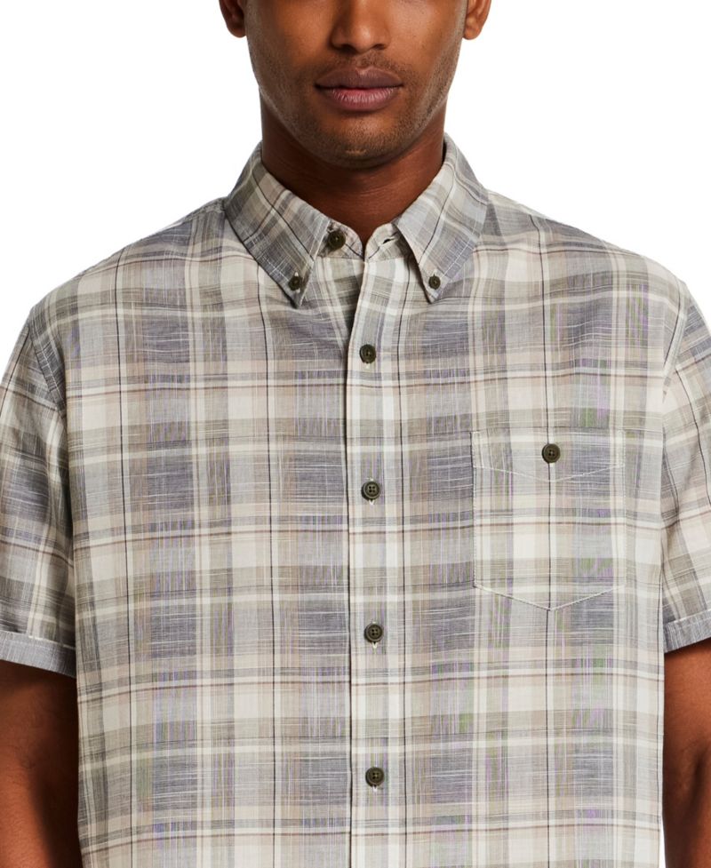 Men's Short-Sleeve Button Down 100% Cotton Plaid Shirt