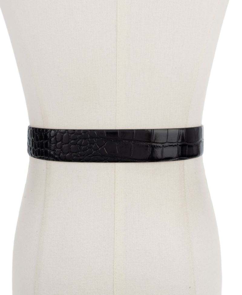 MICHAEL Antique Gold-Tone Buckle Leather Belt