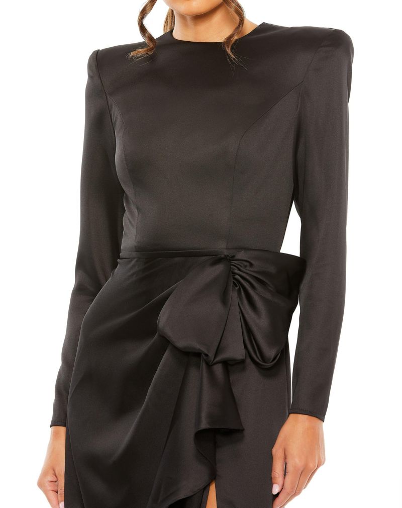 Women's Long Sleeve Sequin Column Gown with Side Knot