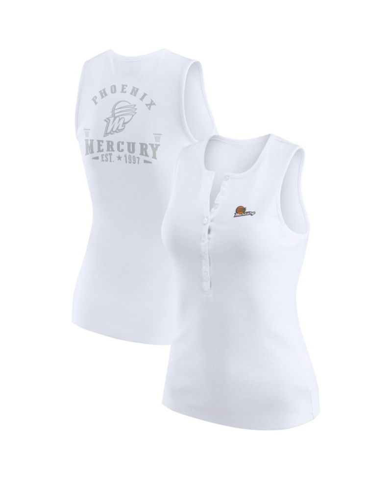 Women's White Phoenix Mercury Rib-Knit Henley Tank Top