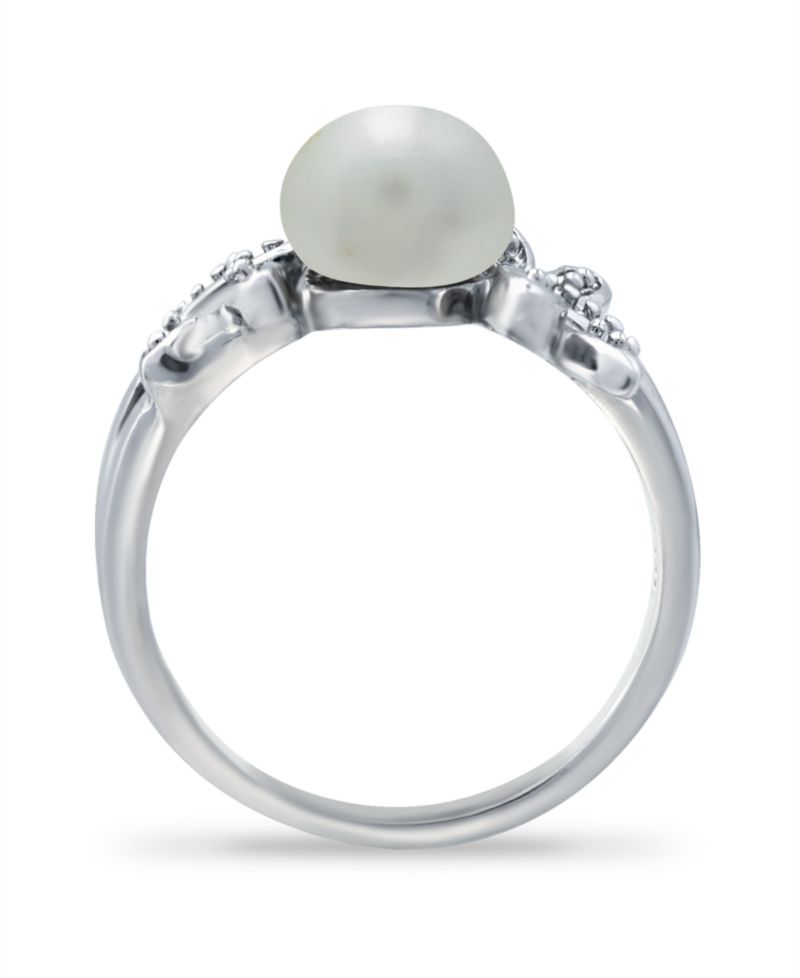 Imitation Pearl Cubic Zirconia Dragonfly Ring in Silver Plate