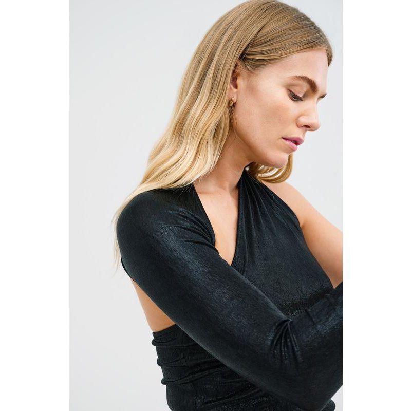 Women's Manhattan Metallic One-Shoulder Open-Back Long-Sleeve Top