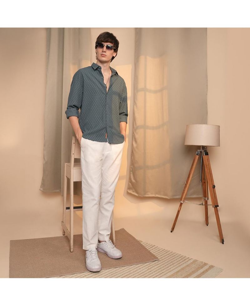 Men's Charcoal Grey Honeycomb-Textured Oversized Shirt