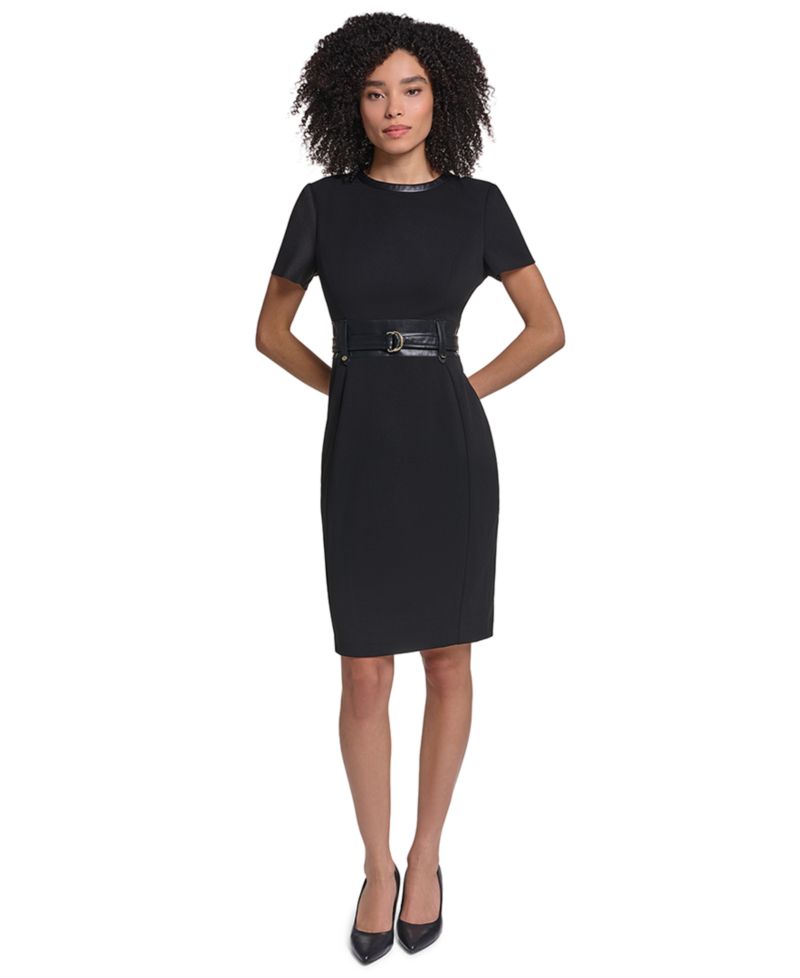 Women's Scuba-Crepe Short-Sleeve Sheath Dress
