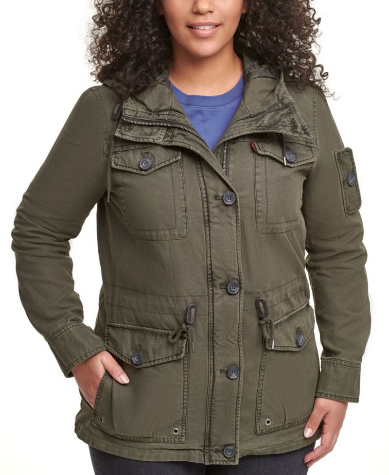Trendy Plus Size Hooded Military Jacket