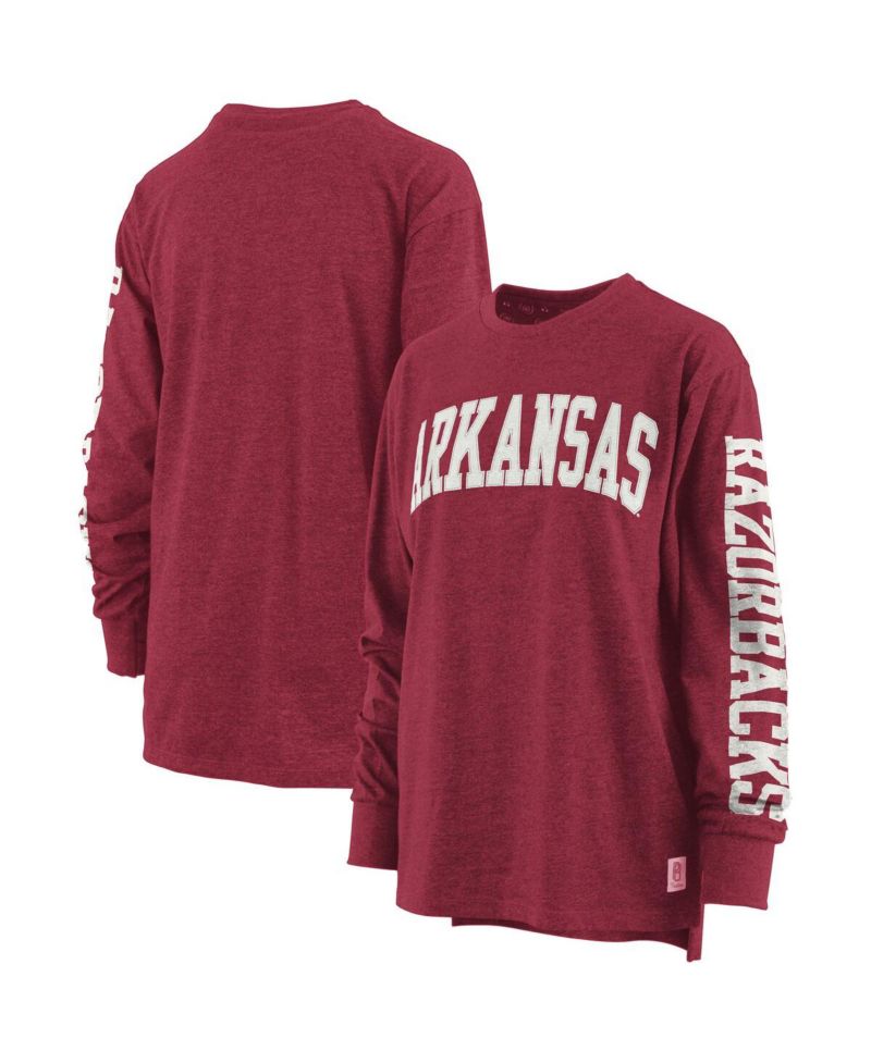 Women's Heathered Cardinal Arkansas Razorbacks Two-Hit Canyon Long Sleeve T-shirt