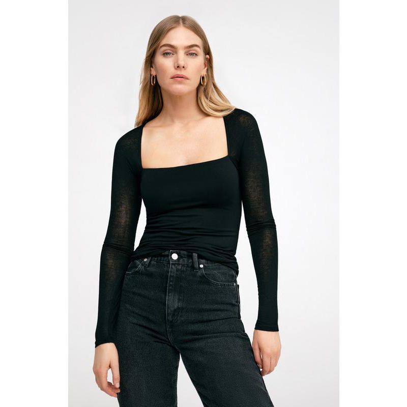 Women's Lonnie Fitted Jersey Top with Sheer Raglan Sleeves