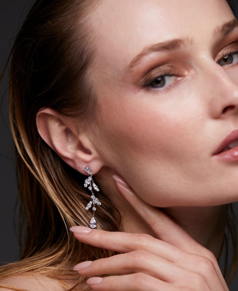 Silver-Tone Cubic Zirconia Vine Linear Drop Earrings