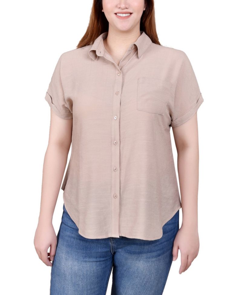Short Sleeve Woven Front-Jersey Back Top
