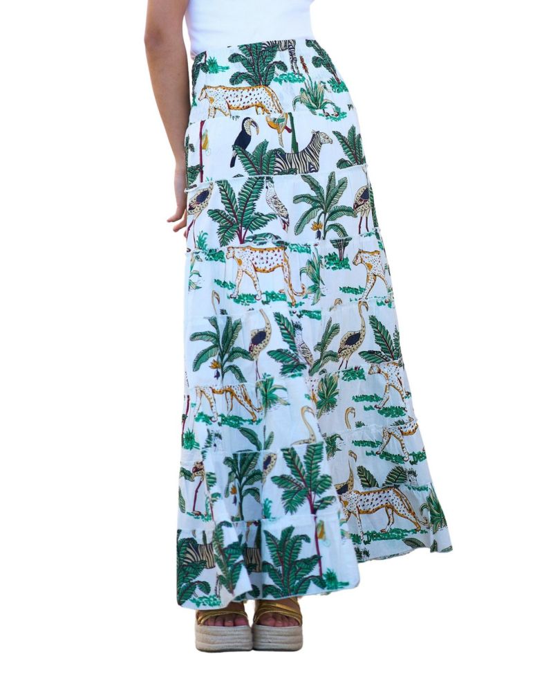 Women's Animal Print Cotton Tiered Maxi Skirt
