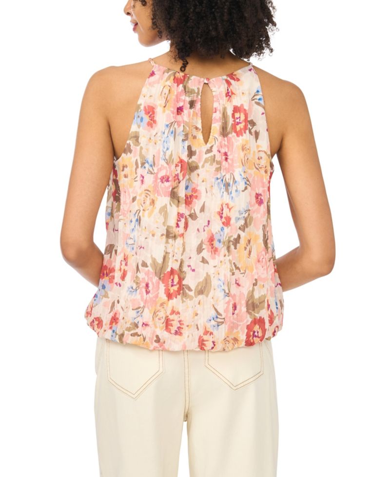 Women's Floral-Print Sleeveless Halter Bubble Top