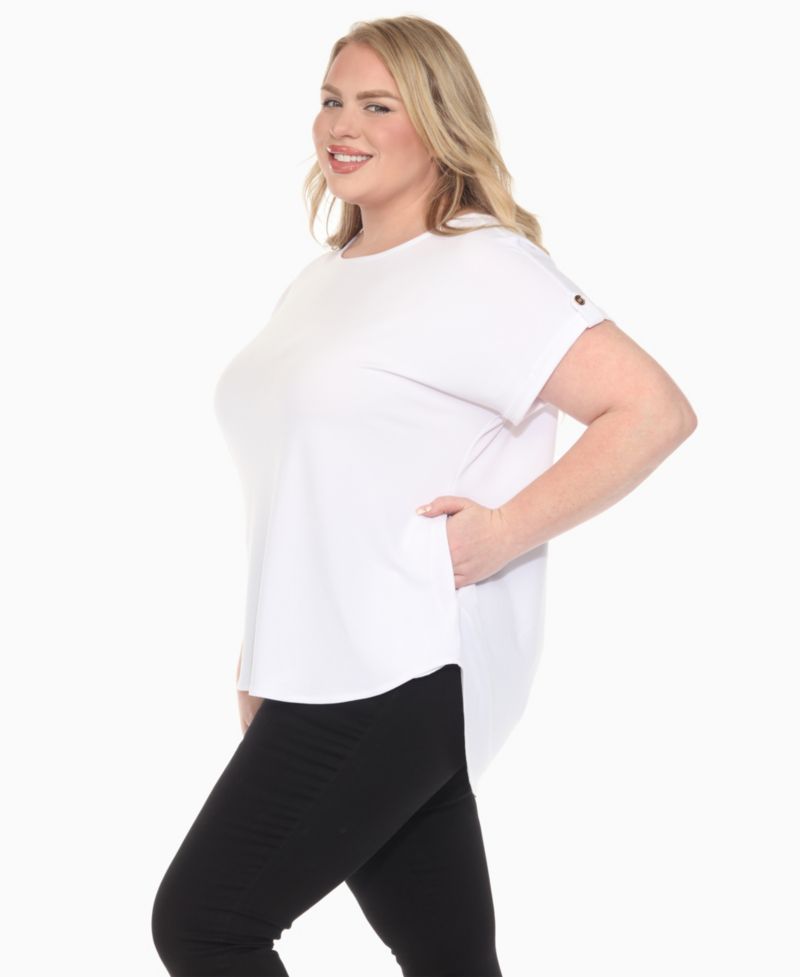 Plus Size Folded Short Sleeve Solid Top