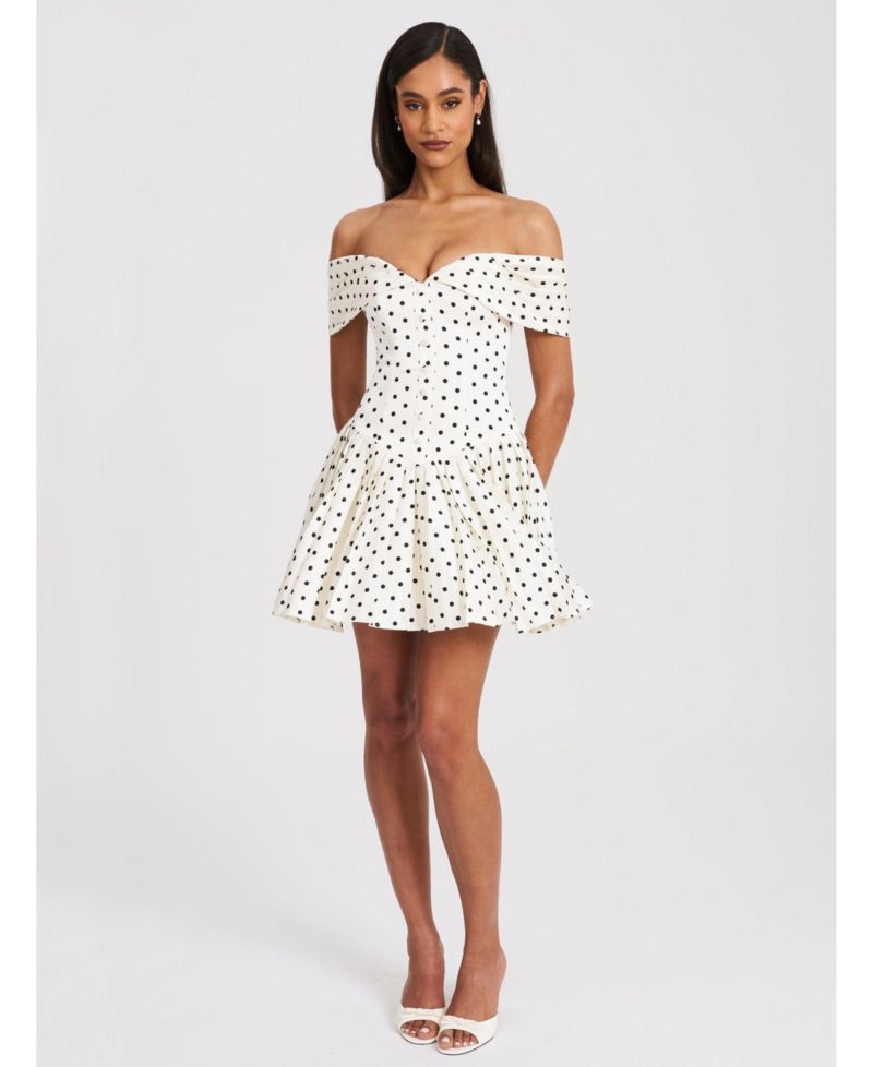Women's Edeline Polka Dot Off-shoulder Pleated Mini Dress