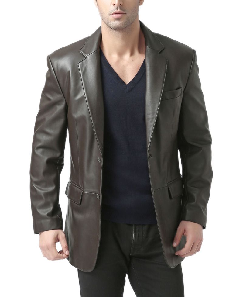 Men Classic Two-Button Leather Blazer