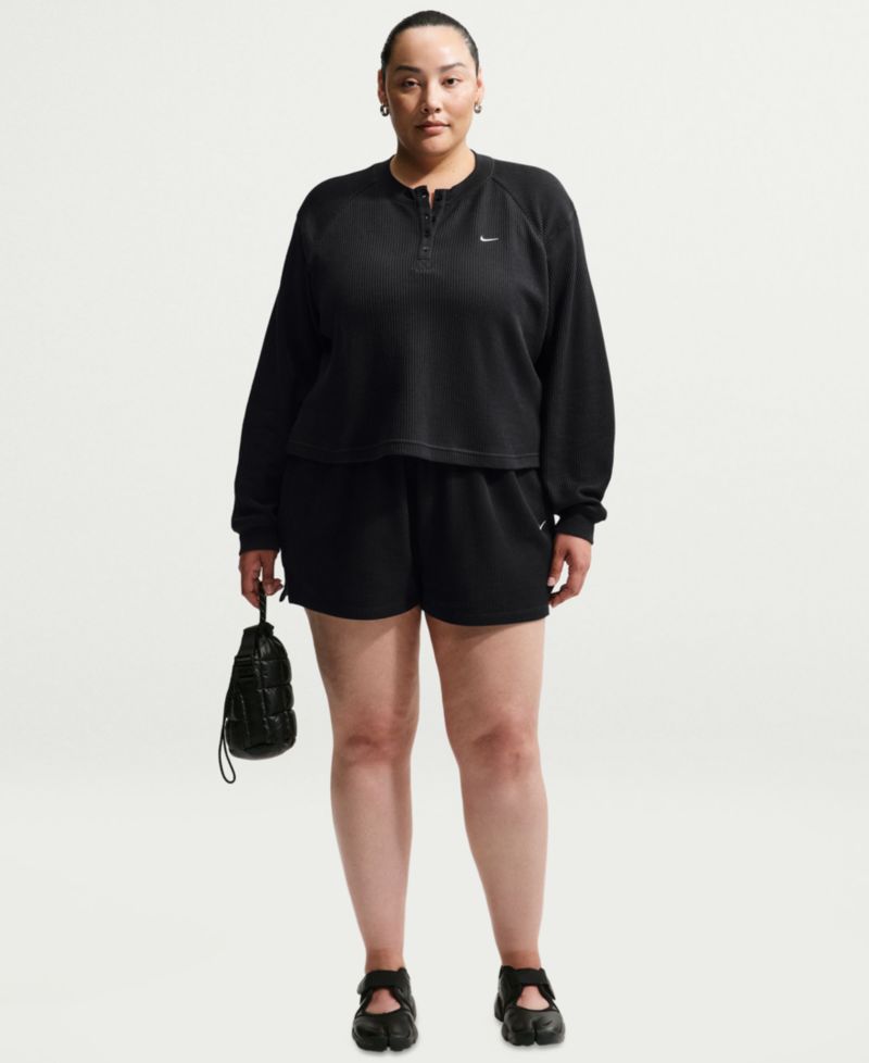 Plus Size Sportswear Chill Waffle Oversized Henley Long-Sleeve Top