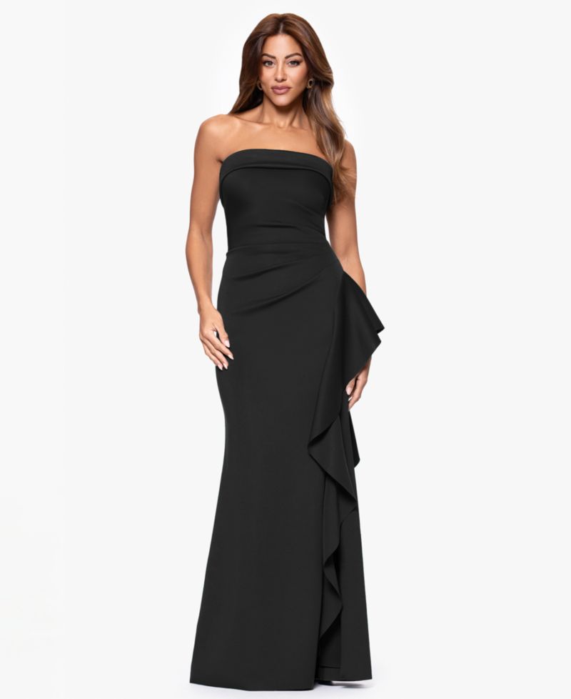 Petite Strapless Ruffle Sheath Gown