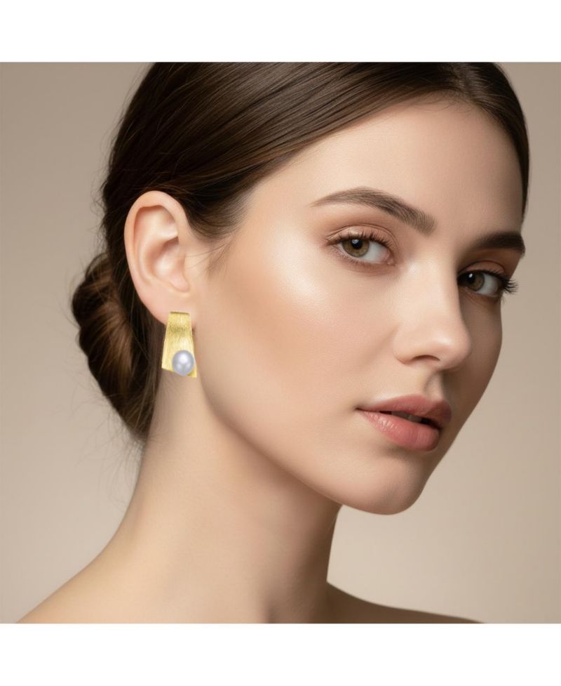 Unique Sterling Silver 14k Gold Plated White Pearl Earrings