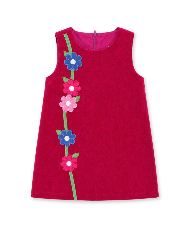 Girls' 7-16 Floral-Print Back Zipper Corduroy Dress