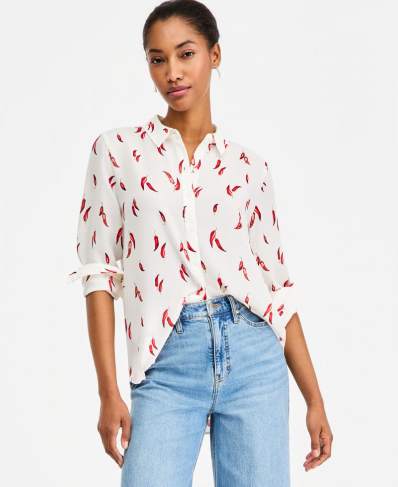 Trendy Plus Size Button-Front Crepe Shirt
