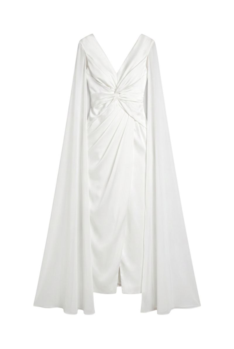 Women's Cape Sleeve Satin Maxi Dress