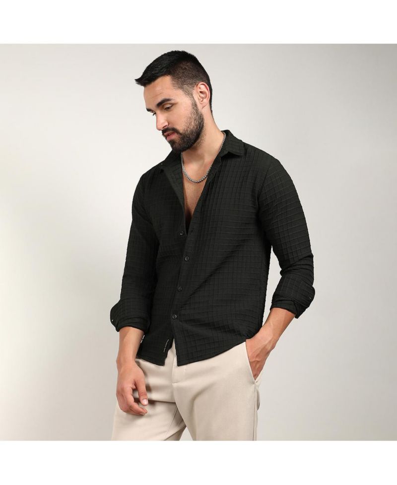 Men's Midnight Black Embossed Graph Check Shirt