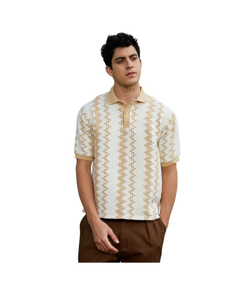 Men's Buff Beige & Cream White Indie-Block Polo T-Shirt