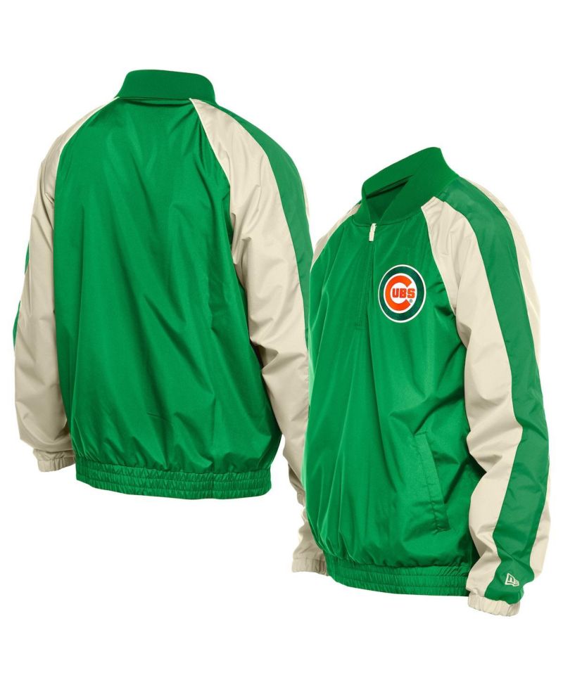 Men's Kelly Green Chicago Cubs Ripstop Raglan Quarter-Zip Hoodie Windbreaker Jacket