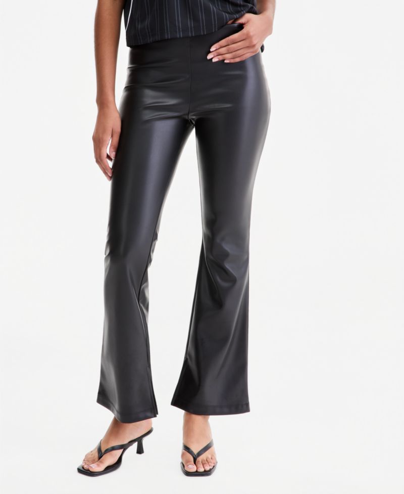 Women's High-Rise Faux Leather Flare-Leg Ankle Pants