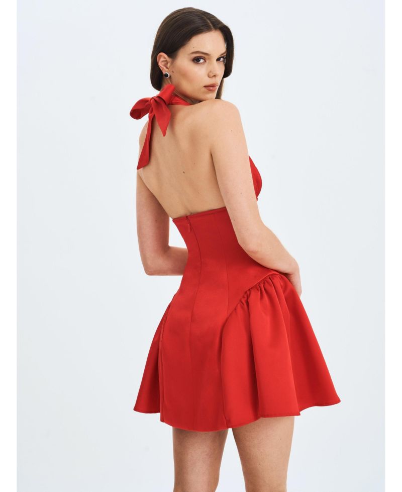 Women's Peyton Ruby Plunging Halter Keyhole Mini Dress