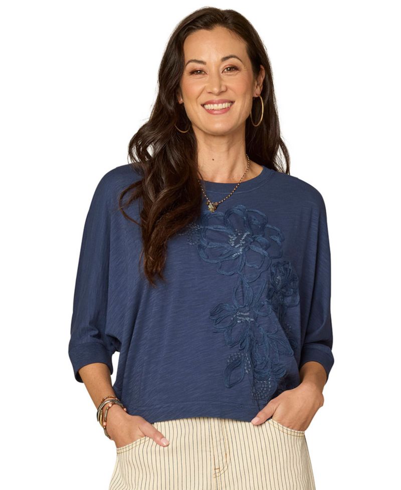 Petite Dolman-Sleeve Embroidered Top