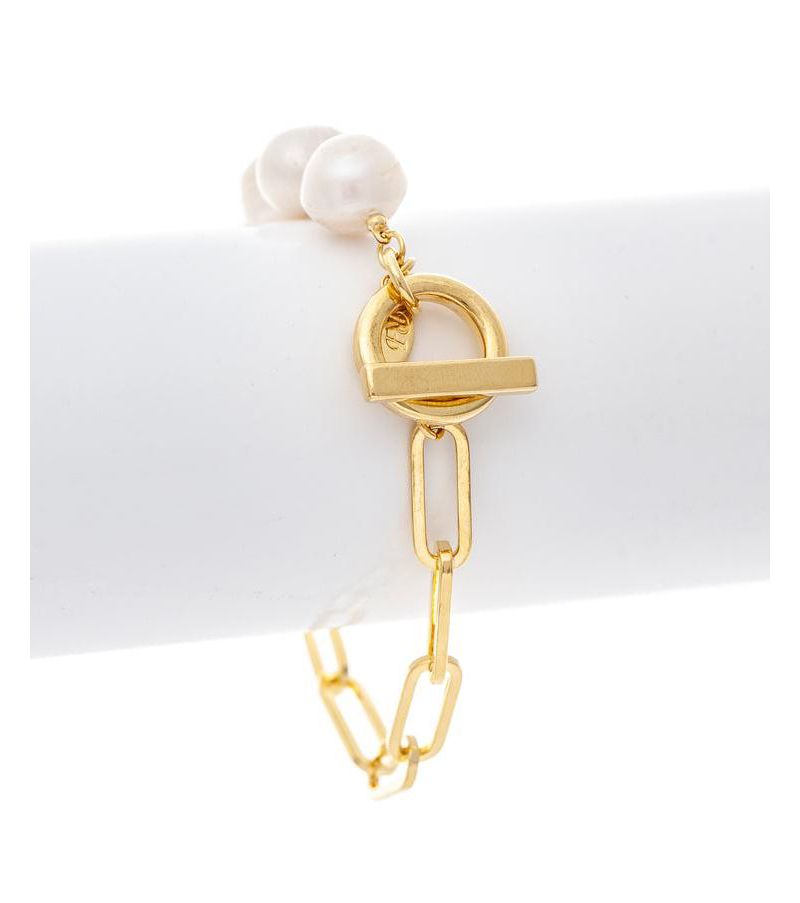 Mother of Pearl Bead and Chain Toggle Bracelet