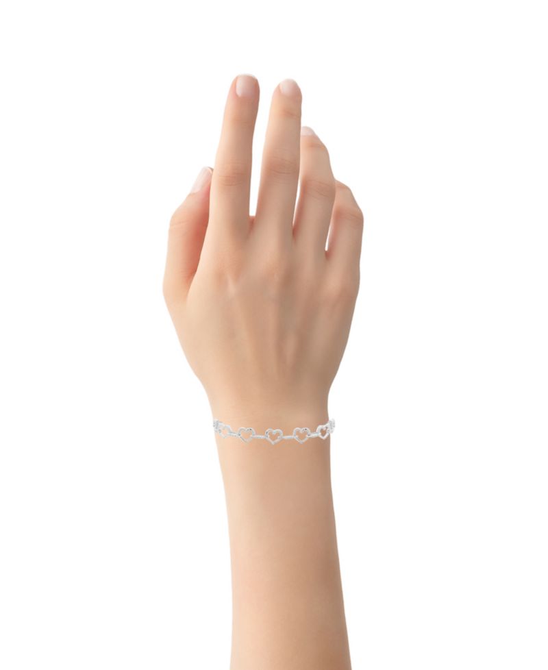 Diamond Heart Link Bracelet (1/6 ct. t.w.) in Sterling Silver