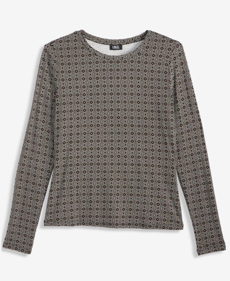 Women's Geometric-Print Long-Sleeve Crewneck Top