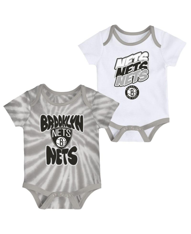 Infant Boys and Girls White, Gray Brooklyn Nets Tie-Dye Two-Pack Bodysuit Set