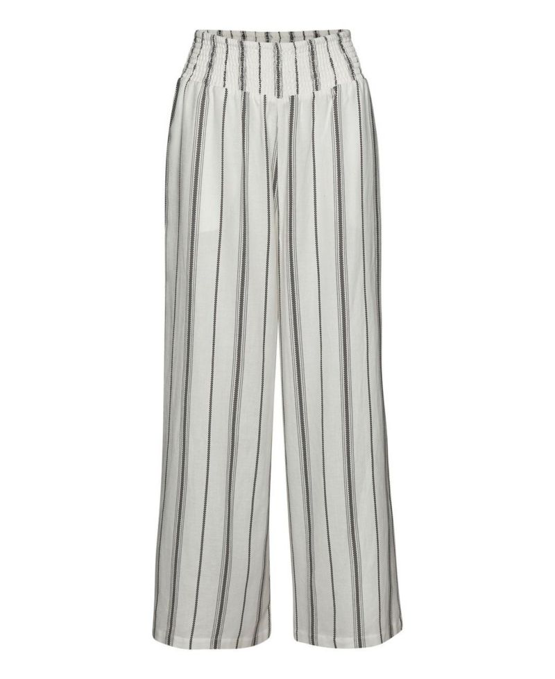Women's Striped Wide Leg Smocked with Pockets Pants