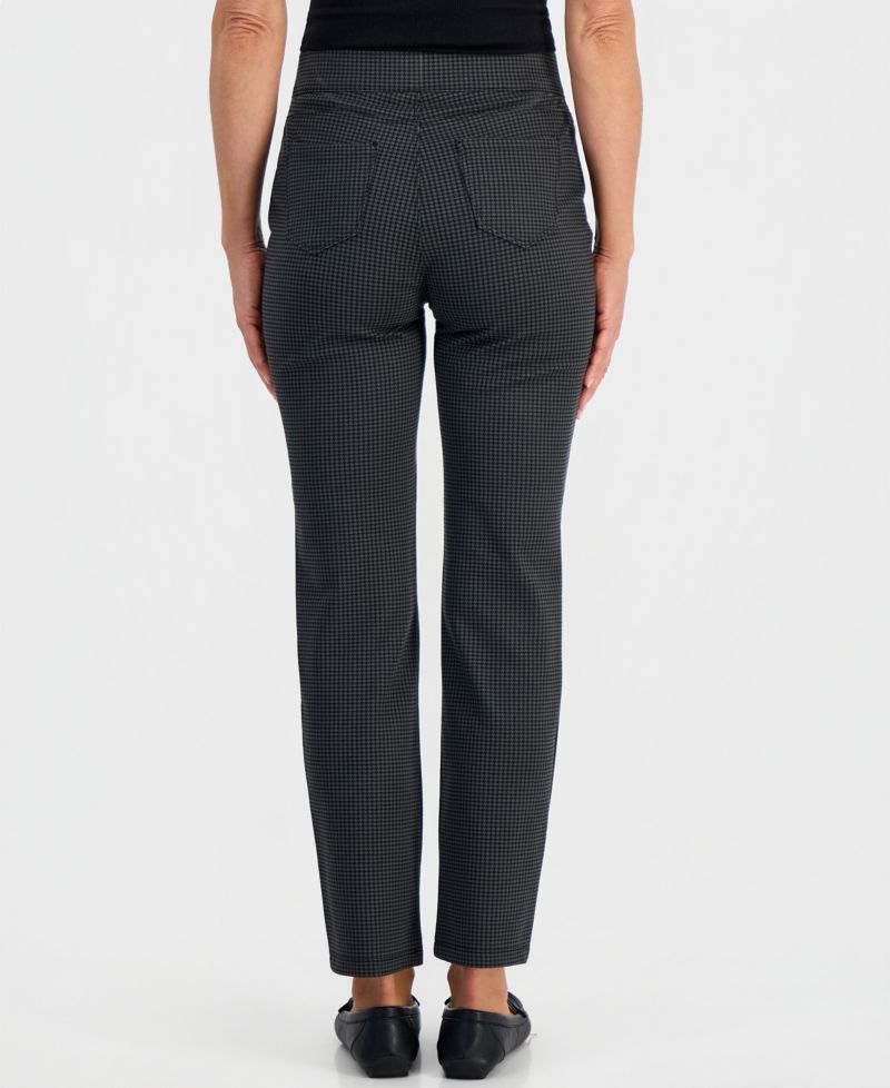 Petite Houndstooth-Print High-Rise Pull-On Pants