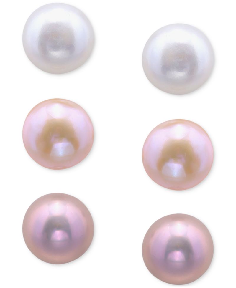 3-Pc. Set Freshwater Pearl Stud Earrings in Sterling Silver